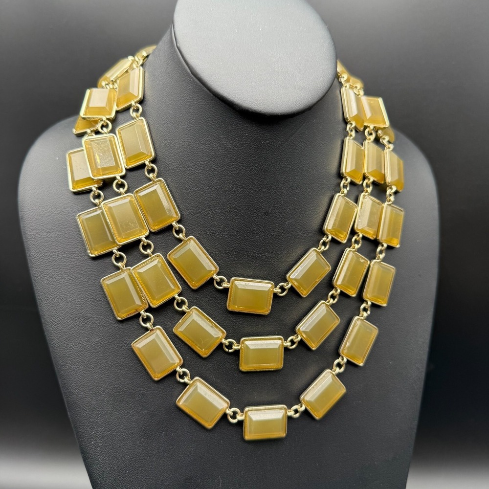 🟡 17"-20" Multi-Strand Mustard Yellow Geometric Resin Statement Necklace 🟡